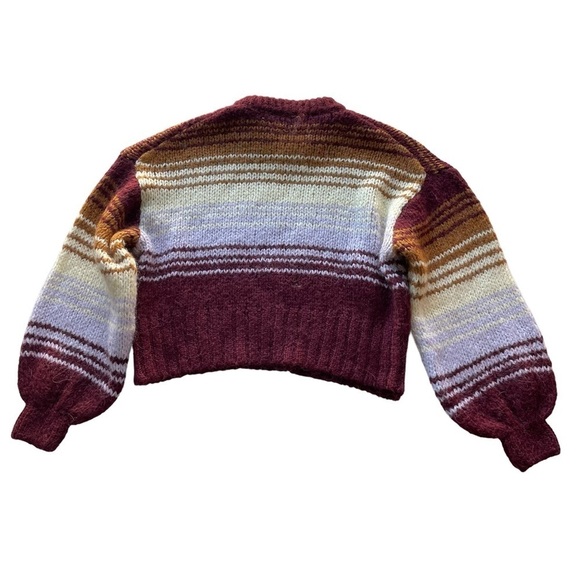 ZARA Wool Alpaca Chunky Knit Pullover Striped Sweater Burgundy Size Medium NWOT - Picture 10 of 11